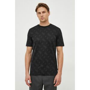 Bavlnené tričko BOSS pánsky, čierna farba, vzorovaný