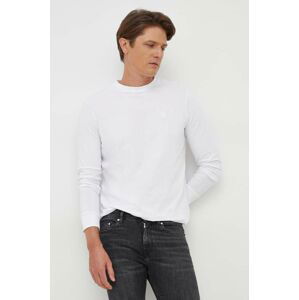 Tričko s dlhým rukávom Karl Lagerfeld pánsky, biela farba, jednofarebný