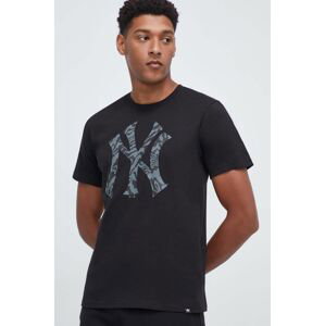 Bavlnené tričko 47brand MLB New York Yankees pánske, čierna farba, s potlačou