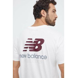 Bavlnené tričko New Balance pánsky, béžová farba, s potlačou