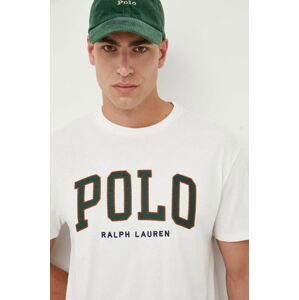 Bavlnené tričko Polo Ralph Lauren biela farba, s nášivkou