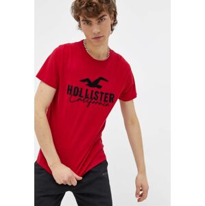 Bavlnené tričko Hollister Co. pánsky, červená farba, s nášivkou