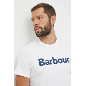Bavlnené tričko Barbour biela farba, s potlačou