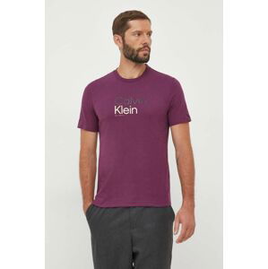 Bavlnené tričko Calvin Klein fialová farba, s potlačou