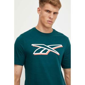 Bavlnené tričko Reebok zelená farba, s potlačou