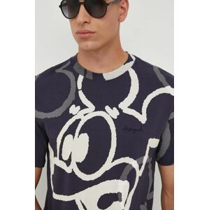 Bavlnené tričko Desigual x Disney pánske, tmavomodrá farba, vzorované