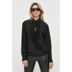 Hodvábna košeľa Victoria Beckham dámska, čierna farba, voľný strih, s klasickým golierom