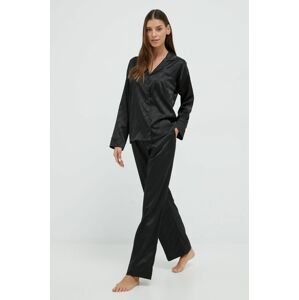 Pyžamová košeľa Juicy Couture Paquita dámska, čierna farba, saténová