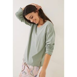 Pyžamové tričko s dlhým rukávom women'secret Mix & Match zelená farba, bavlnené