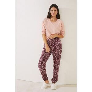 Pyžamové tričko s dlhým rukávom women'secret Mix & Match ružová farba, bavlnené