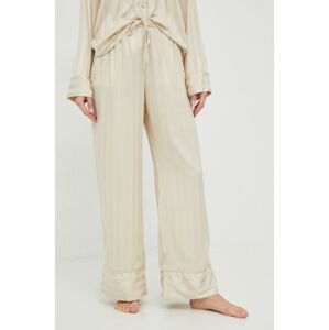 Pyžamové nohavice Abercrombie & Fitch dámske, béžová farba, saténová