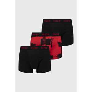 Boxerky HUGO 3-pak pánske, červená farba