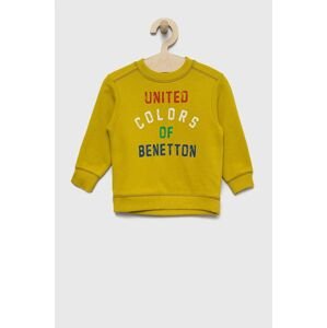 Detská bavlnená mikina United Colors of Benetton zelená farba, s potlačou