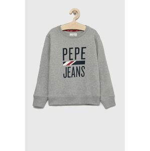 Detská bavlnená mikina Pepe Jeans šedá farba, jednofarebná