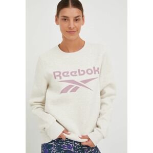 Tepláková mikina Reebok Reebok Identity dámska, béžová farba, s potlačou