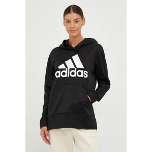 Tréningová mikina adidas Performance Big Logo dámska, čierna farba, s kapucňou, s potlačou