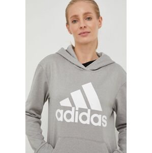 Tréningová mikina adidas Performance Big Logo dámska, šedá farba, s kapucňou, s potlačou