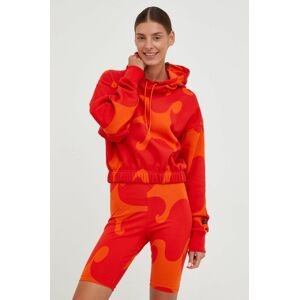 Mikina adidas Performance Marimekko dámska, oranžová farba, s kapucňou, vzorovaná