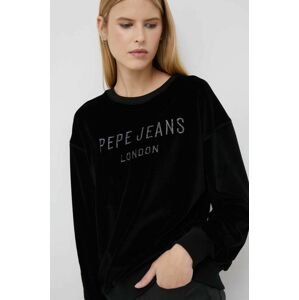 Mikina Pepe Jeans Cora Sweat dámska, čierna farba, s nášivkou