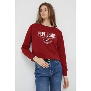 Bavlnená mikina Pepe Jeans dámska, červená farba, s potlačou