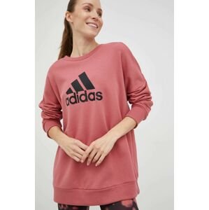 Bavlnená mikina adidas Performance dámska, ružová farba, s potlačou