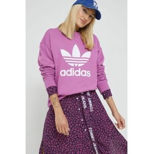 Bavlnená mikina adidas Originals dámska, fialová farba, s potlačou