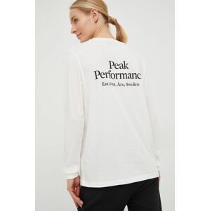 Bavlnené tričko s dlhým rukávom Peak Performance biela farba,