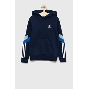 Detská mikina adidas Originals tmavomodrá farba, s kapucňou, s nášivkou