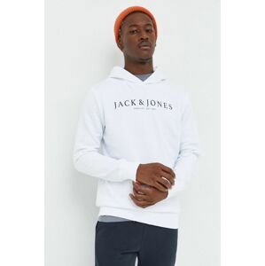 Mikina Premium by Jack&Jones pánska, biela farba, s kapucňou, s potlačou