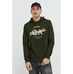 Mikina Produkt by Jack & Jones pánska, zelená farba, s potlačou