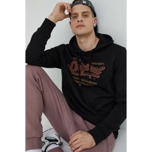 Mikina Produkt by Jack & Jones pánska, čierna farba, s kapucňou, s potlačou