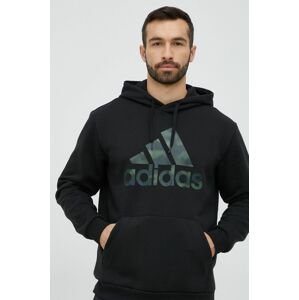 Mikina adidas pánska, čierna farba, s kapucňou, s potlačou