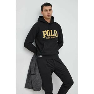 Mikina Polo Ralph Lauren pánska, čierna farba, s kapucňou, s nášivkou