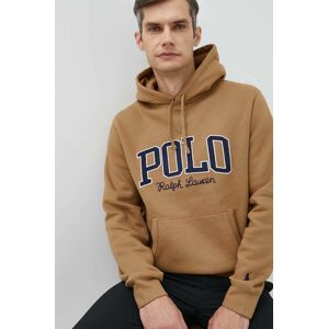 Mikina Polo Ralph Lauren pánska, hnedá farba, s kapucňou, s nášivkou