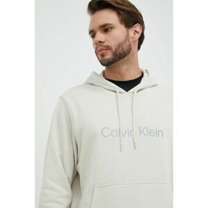 Tréningová mikina Calvin Klein Performance pánska, béžová farba, s kapucňou, s potlačou
