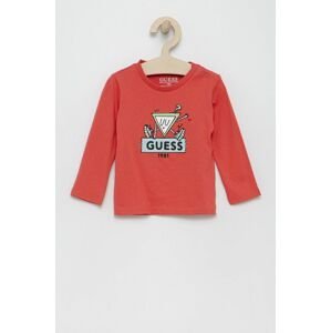 Detská bavlnená košeľa s dlhým rukávom Guess červená farba, s potlačou
