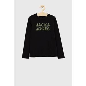 Detská bavlnená košeľa s dlhým rukávom Jack & Jones čierna farba, s potlačou