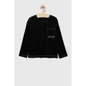 Detská bavlnená košeľa s dlhým rukávom Sisley čierna farba, jednofarebný