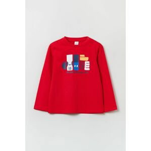Detská bavlnená košeľa s dlhým rukávom OVS červená farba, s potlačou