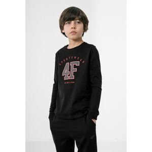 Detská bavlnená košeľa s dlhým rukávom 4F čierna farba, s potlačou