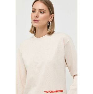 Bavlnené tričko s dlhým rukávom Victoria Beckham béžová farba,