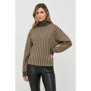 Vlnený sveter Victoria Beckham dámsky, béžová farba, teplý, s polorolákom