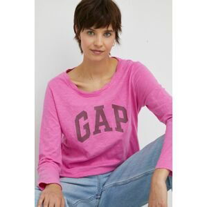 Bavlnené tričko s dlhým rukávom GAP ružová farba,