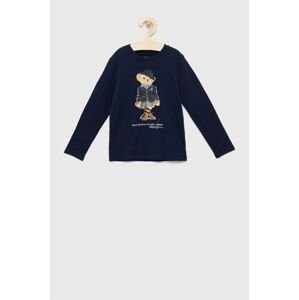 Detská bavlnená košeľa s dlhým rukávom Polo Ralph Lauren tmavomodrá farba,