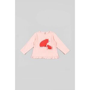 Detská bavlnená košeľa s dlhým rukávom zippy ružová farba,