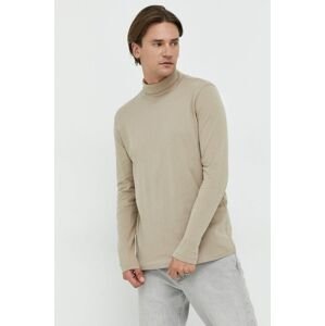 Bavlnené tričko s dlhým rukávom Premium by Jack&Jones béžová farba, jednofarebné