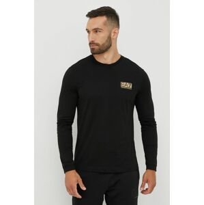 Bavlnené tričko s dlhým rukávom EA7 Emporio Armani čierna farba, s potlačou