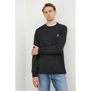 Bavlnené tričko s dlhým rukávom PS Paul Smith čierna farba, jednofarebný