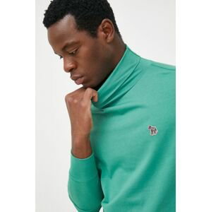 Bavlnené tričko s dlhým rukávom PS Paul Smith zelená farba, jednofarebné