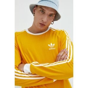 Tričko s dlhým rukávom adidas Originals pánske, žltá farba, jednofarebné